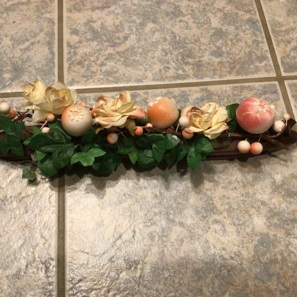 Persimmon Floral Centerpiece Arrangement Wooden Loom Shuttle
